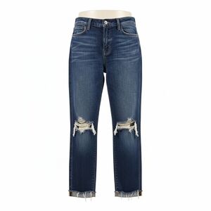 L'Agence SZ 25 Mid Rise Destressed Ripped Cropped Blue Jeans Slim Stretch